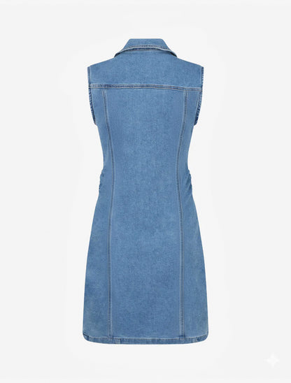 Robe en jean ajustée sans manches - Bleu