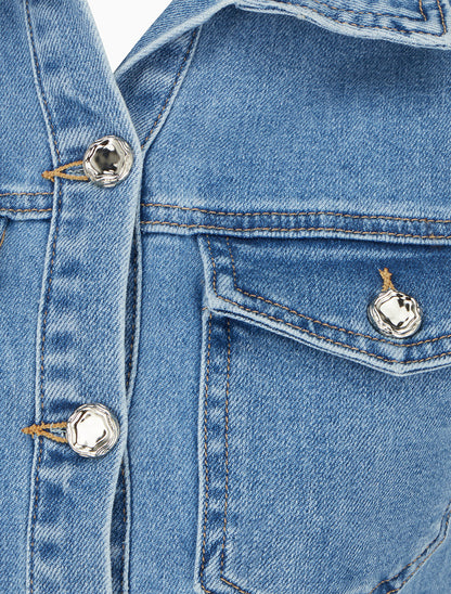 Robe en jean ajustée sans manches - Bleu - 3