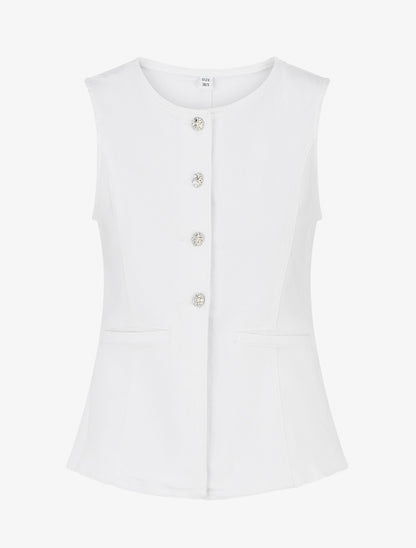 Top en jean boutonné - Blanc - 1