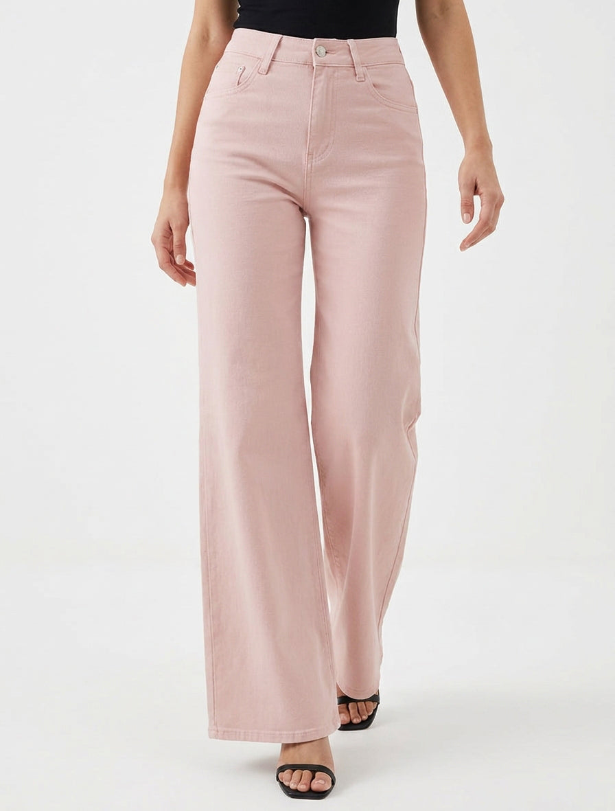 Jean wide leg 5 poches - Rose