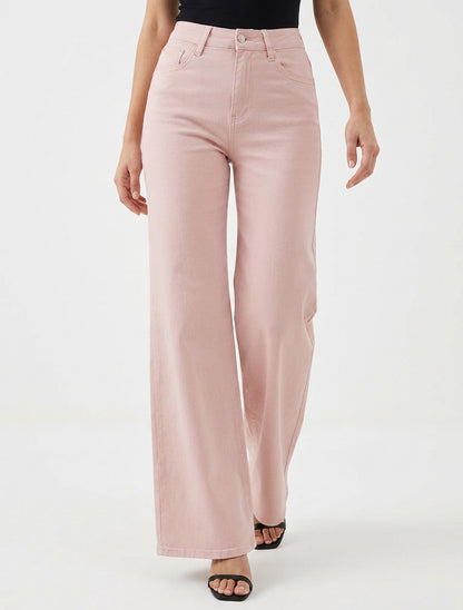 Jean wide leg 5 poches - Rose
