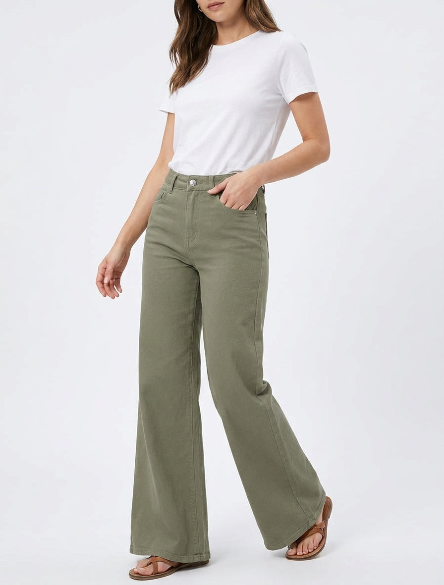 Jean wide leg 5 poches - Kaki