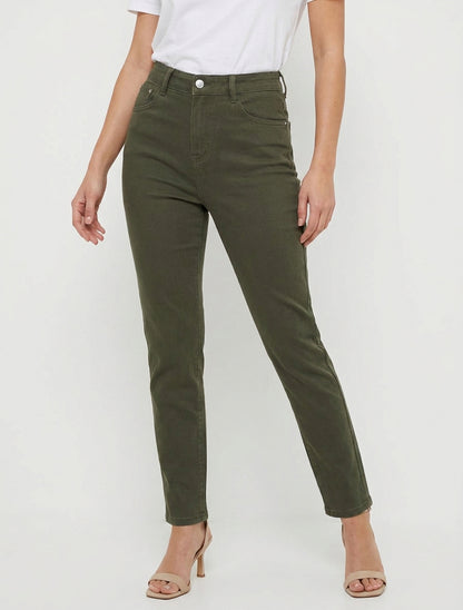 Jean mom taille standard - Kaki