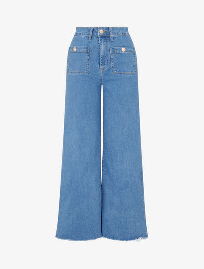 Jean à poches plaquées et bords francs - Bleu - 1