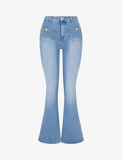 Jean taille haute à 4 poches coupe flare - Bleu - 1