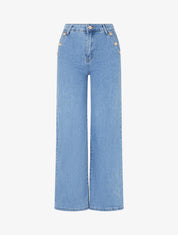 Jean droit à boutons décoratifs - Bleu - 1