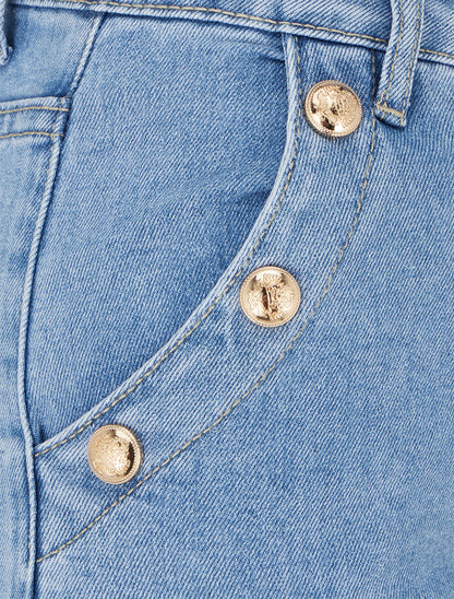 Jean droit à boutons décoratifs - Bleu - 3