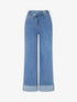 Jean à ourlet et boutons diagonaux coupe droite - Bleu - 1