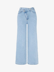 Jean à boutons diagonaux coupe droite - Bleu - 1