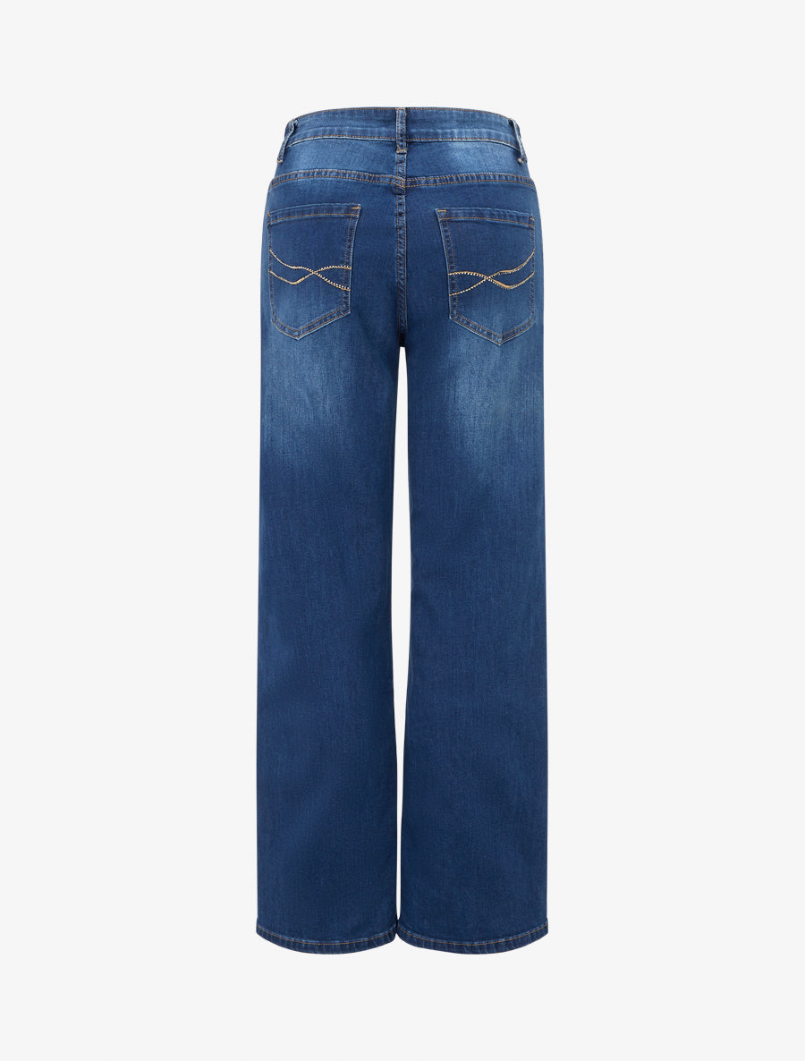 Jean à poches strassées coupe droite - Bleu - 2