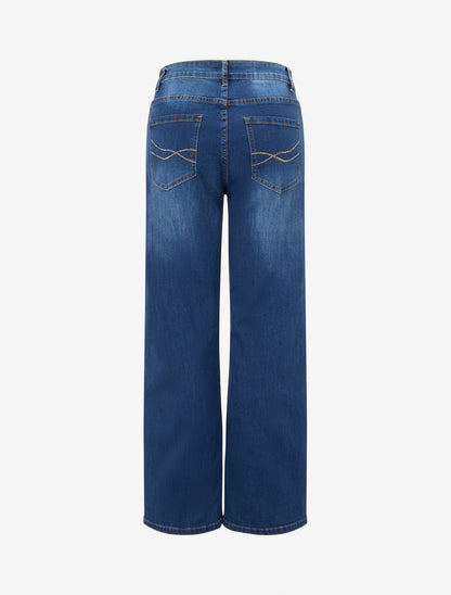 Jean à poches strassées coupe droite - Bleu - 2