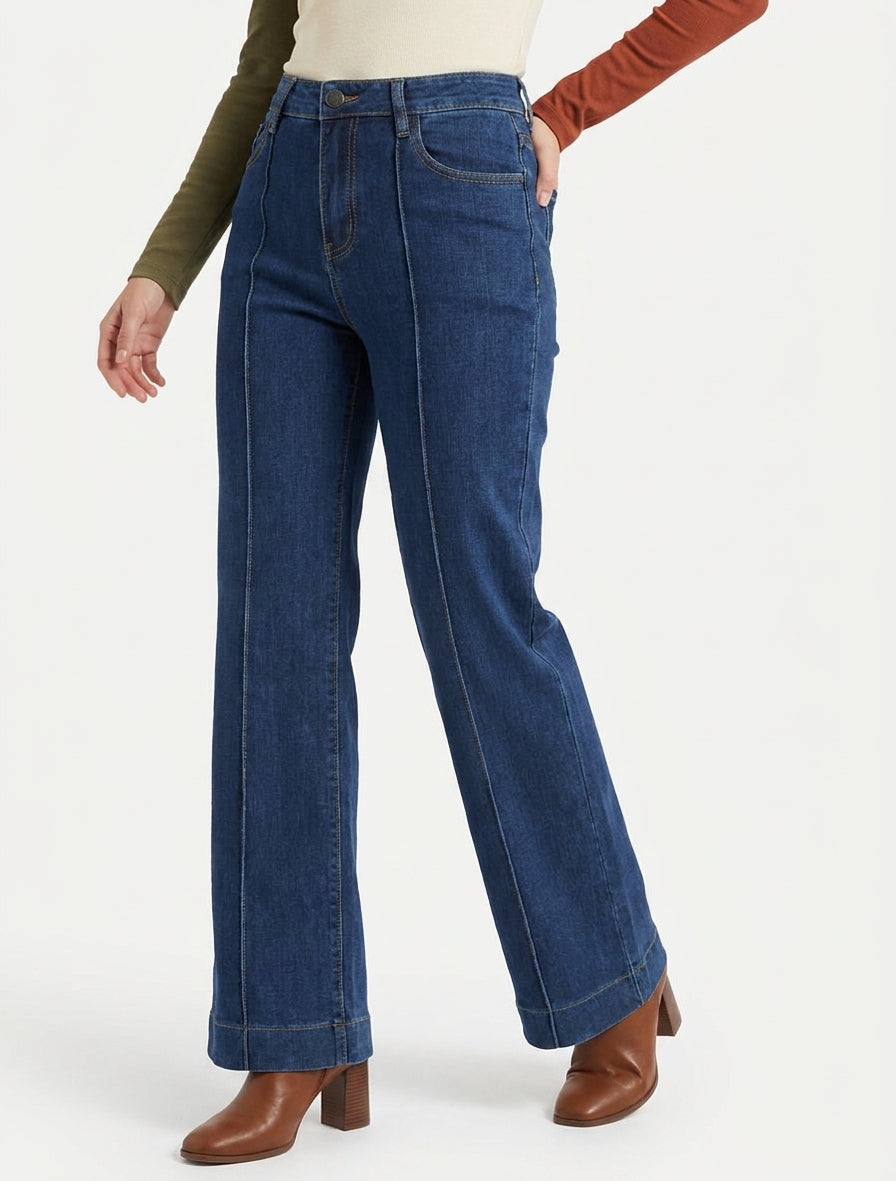 Jean wide leg taille haute - Bleu