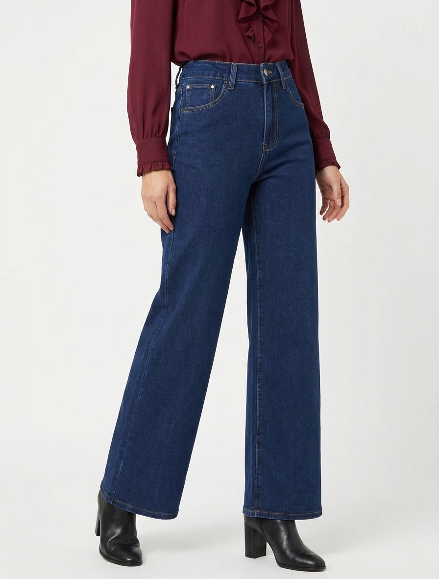 Jean wide leg taille haute - Bleu