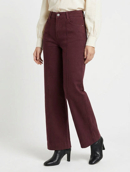 Jean wide leg taille haute 5 poches - Bordeaux