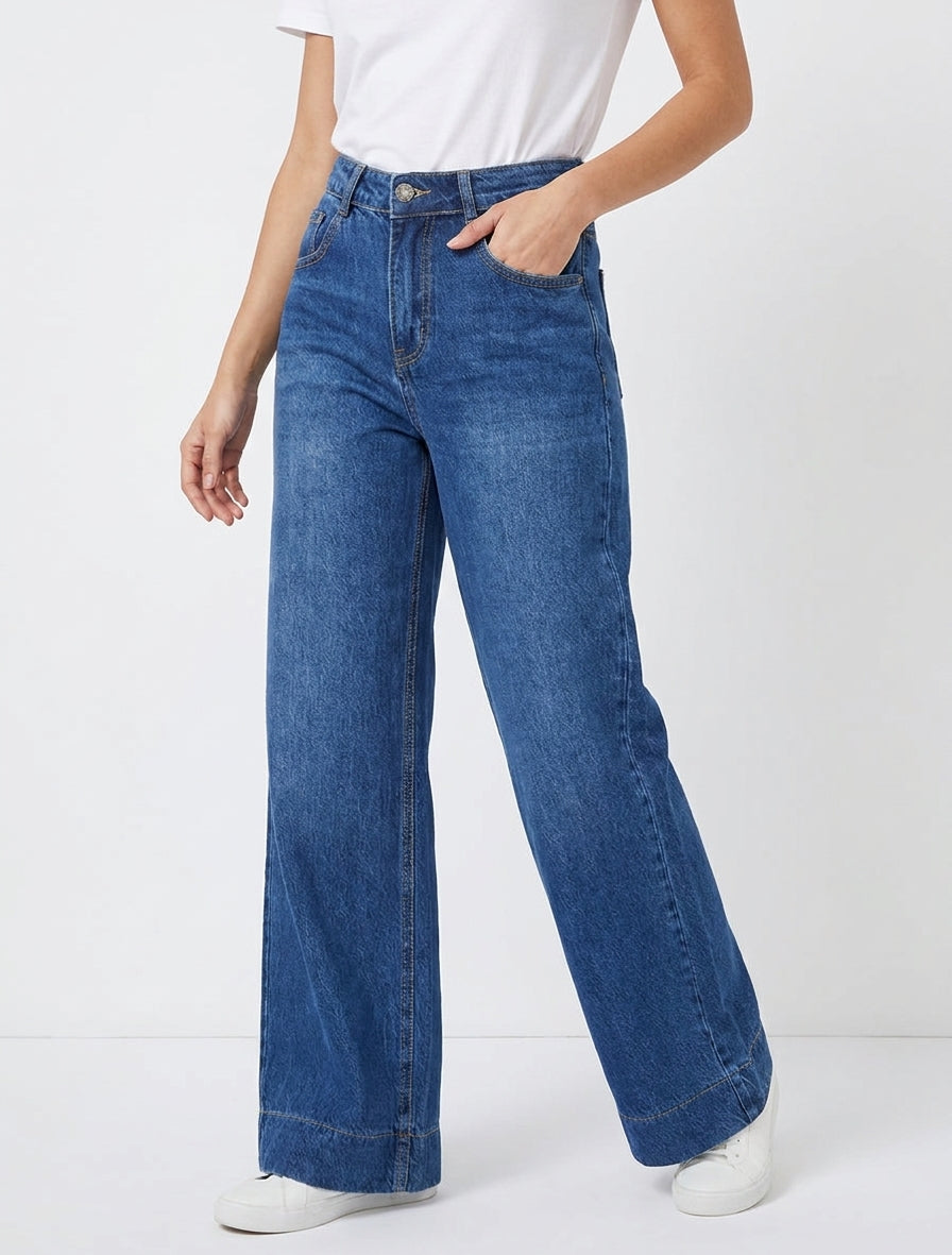 Jean wide leg 5 poches - Bleu denim