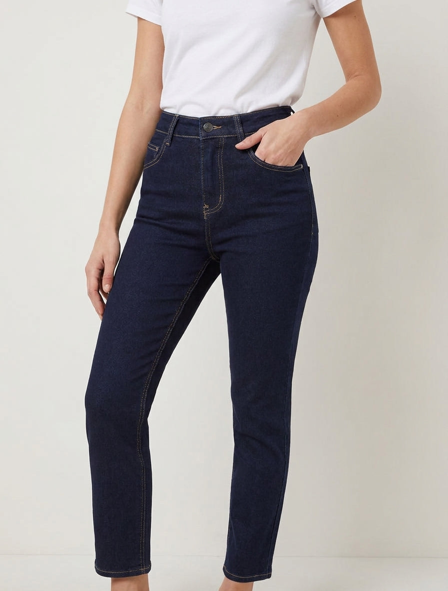 Jean mom taille haute 5 poches - Bleu brut
