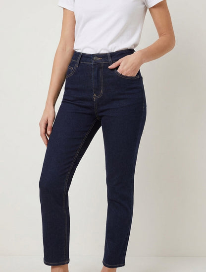 Jean mom taille haute 5 poches - Bleu brut
