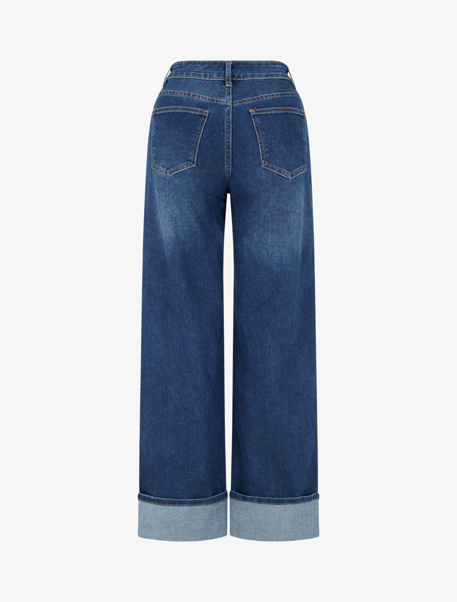 Jean coupe wide leg à ourlet - Bleu denim - 2