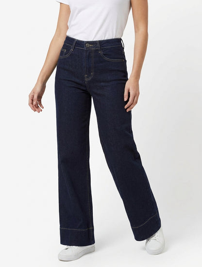 Jean wide leg taille haute 5 poches - Bleu brut
