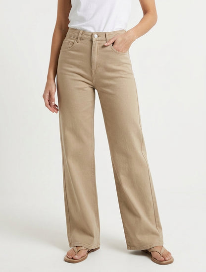 Jean wide leg 5 poches - Taupe