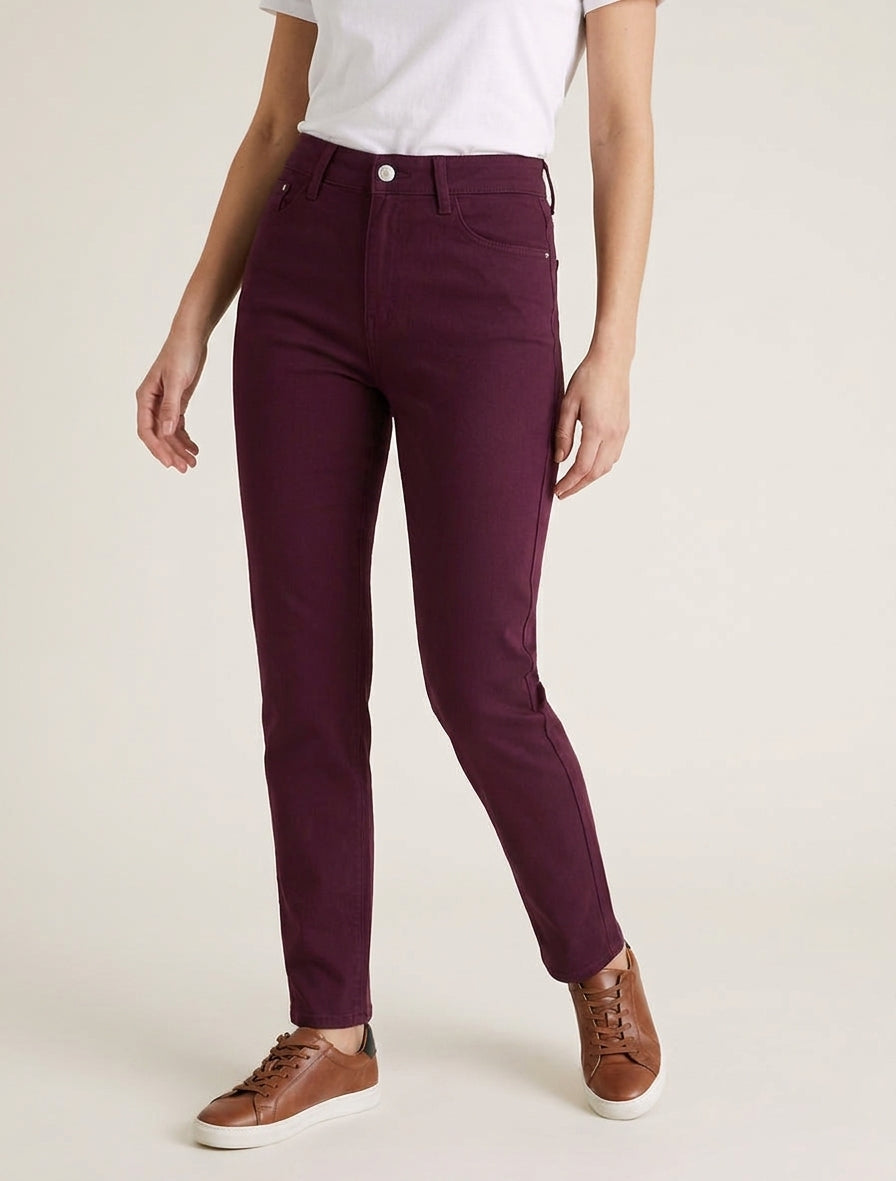 Jean mom grande taille 5 poches - Lie de vin