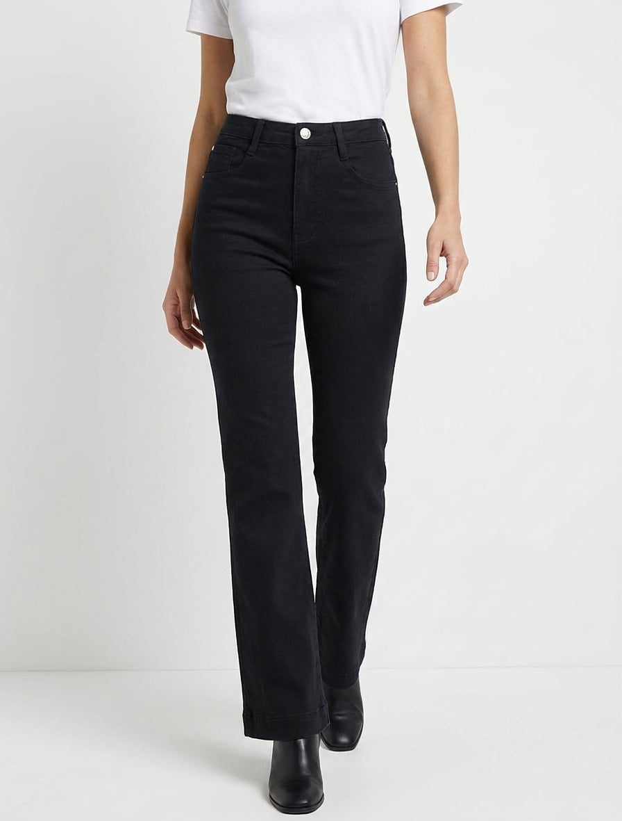 Jean droit 5 poches taille haute - Noir