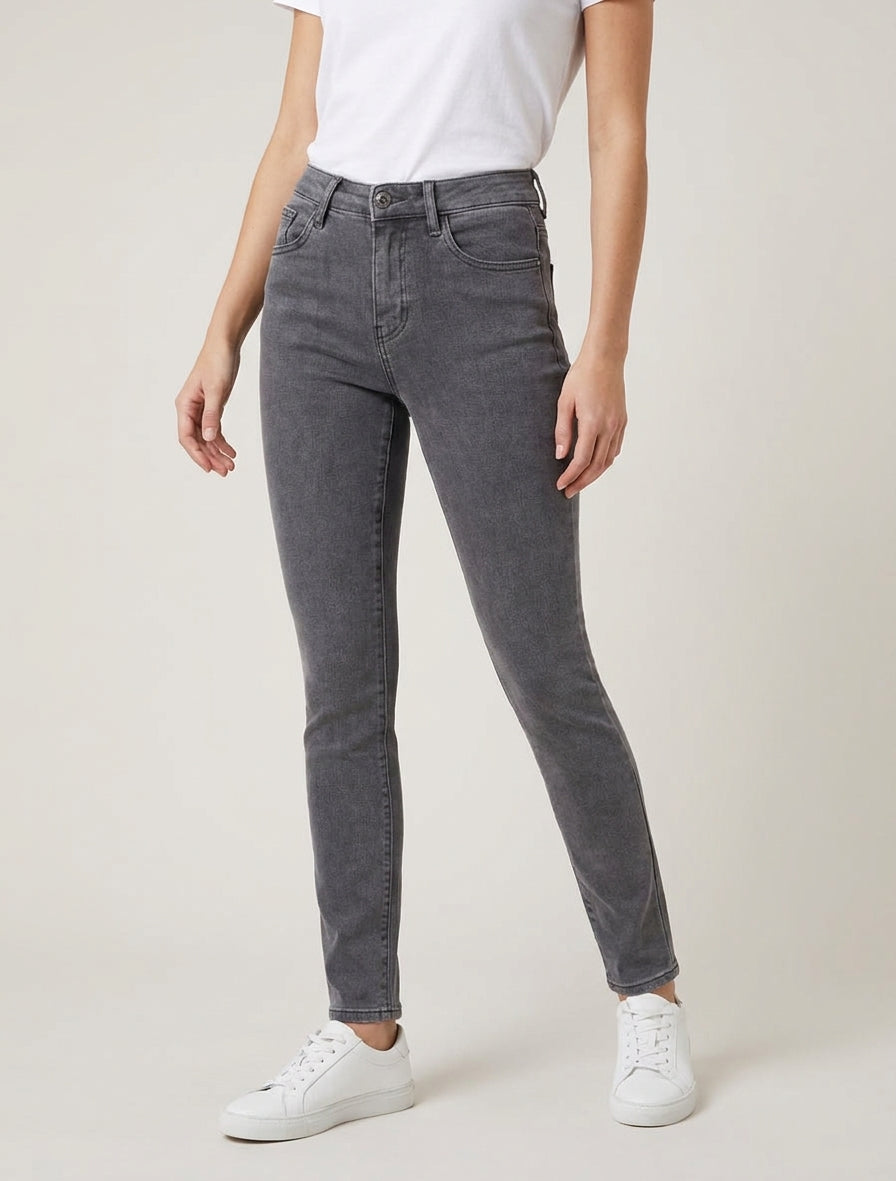 Jean skinny 5 poches taille haute - Gris anthracite