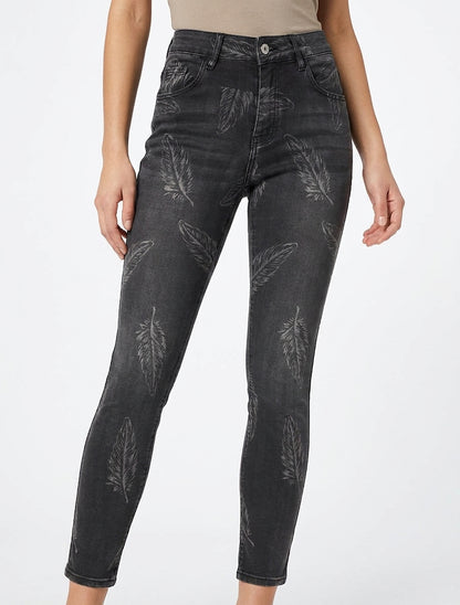 Jean skinny taille haute à 5 poches - Gris anthracite
