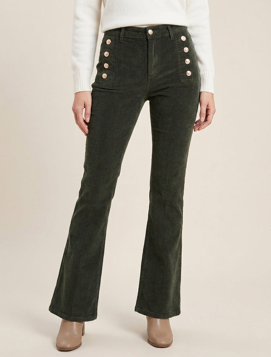 Pantalon côtelé coupe droite - Kaki