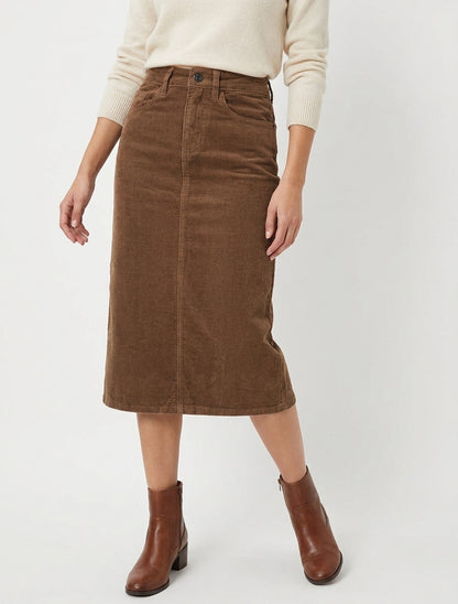 Jupe côtelée taille haute - Marron clair