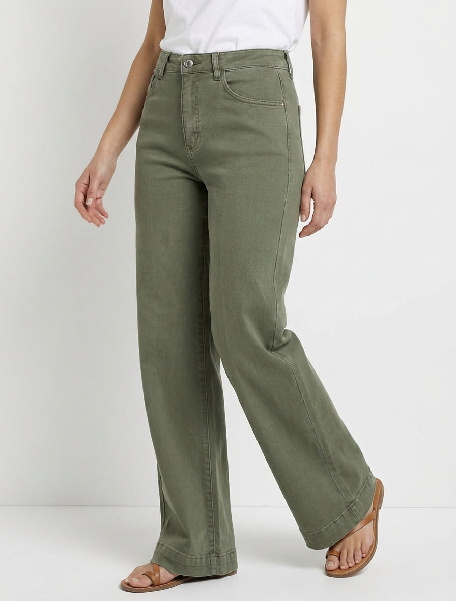 Jean wide leg taille haute - Kaki