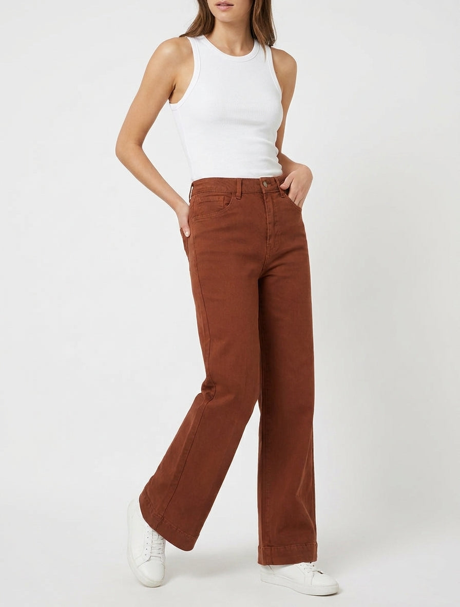 Jean wide leg taille haute - Rouille