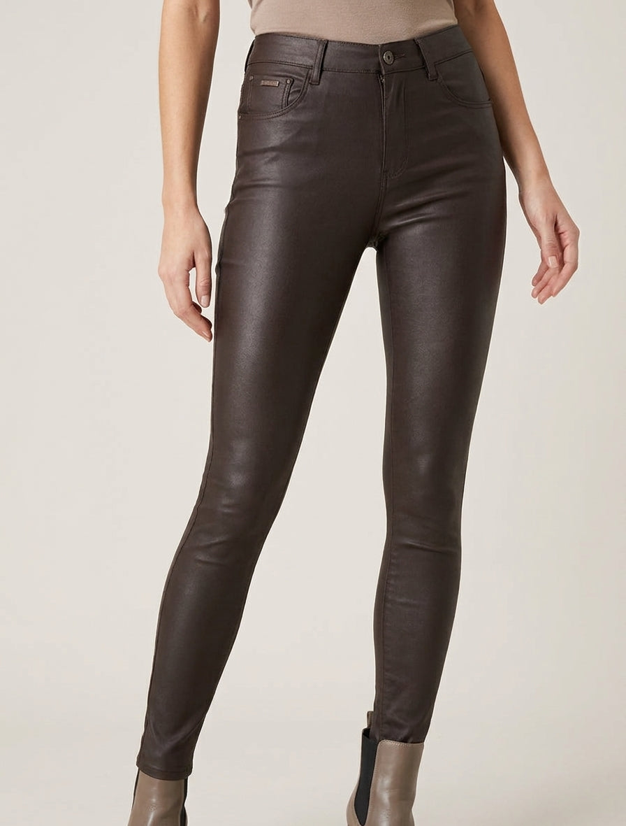 Jean skinny ciré taille standard - Marron