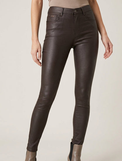 Jean skinny ciré taille standard - Marron