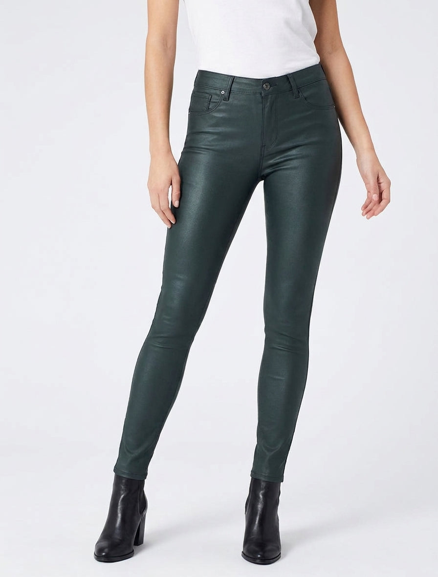 Jean skinny à fermeture zippée - Vert foncé