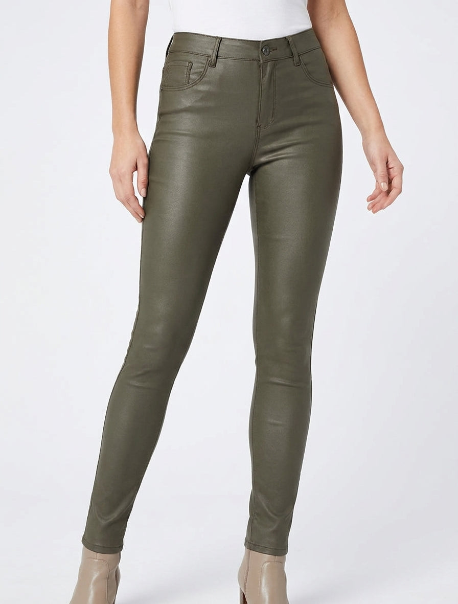 Jean skinny 5 poches ciré - Kaki
