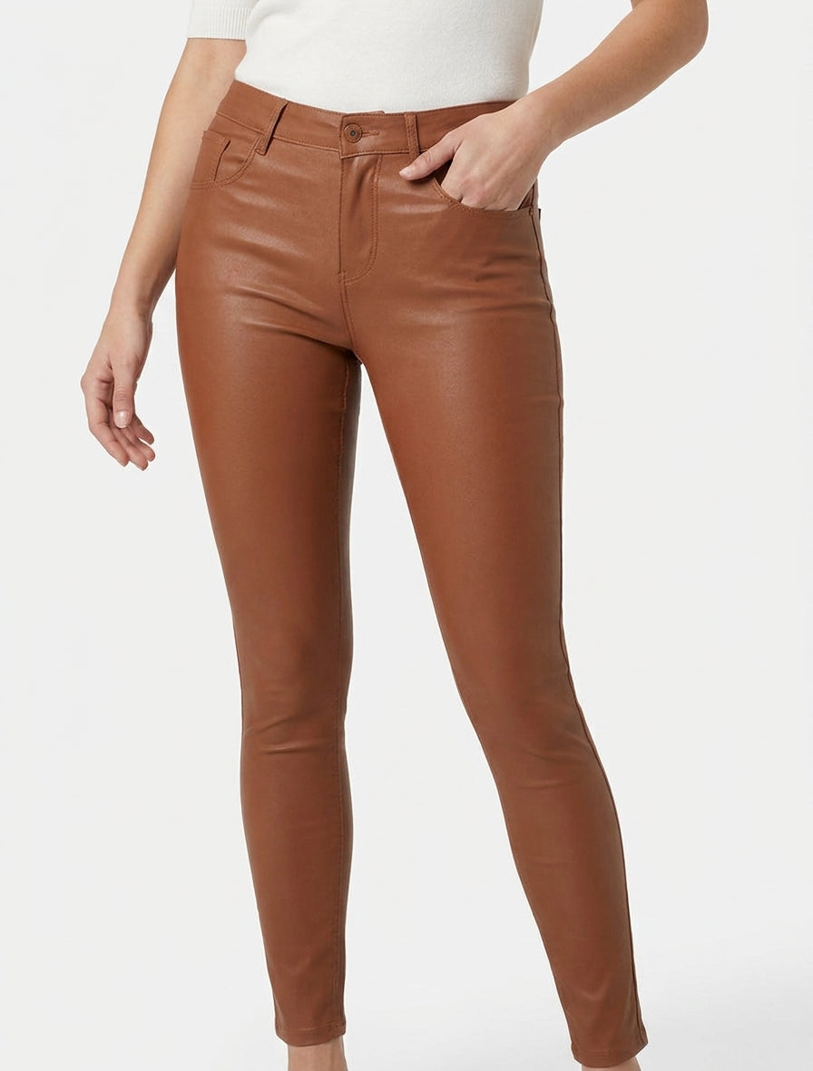 Jean skinny ciré 5 poches - Rouille