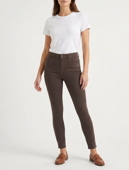 Jean slim taille haute 5 poches - Marron chocolat