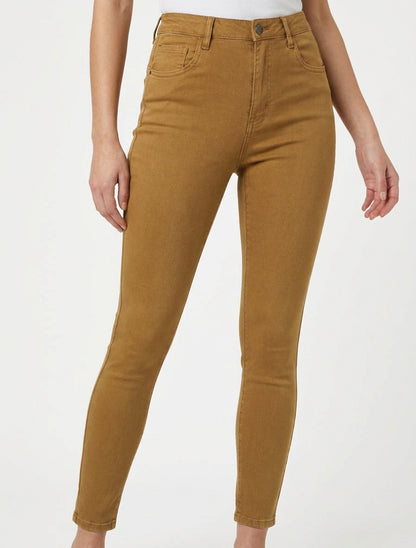 Jean slim taille haute 5 poches - Jaune moutarde