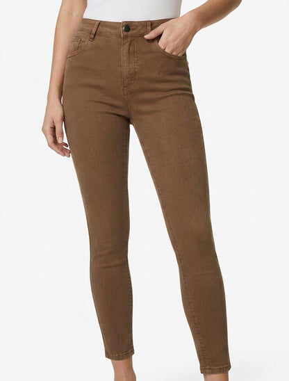 Jean slim à taille haute 5 poches - Marron
