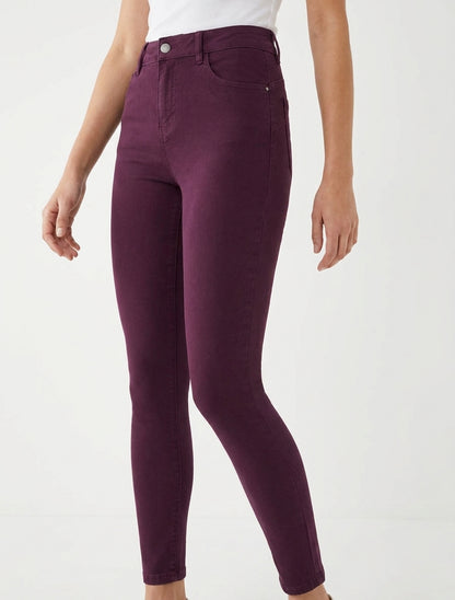 Jean slim taille haute 5 poches - Prune