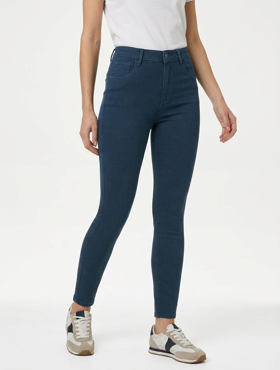 Jean slim taille haute 5 poches - Bleu