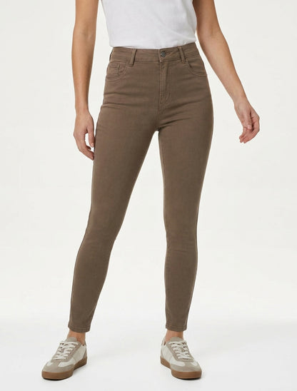 Jean slim taille haute 5 poches - Taupe foncé