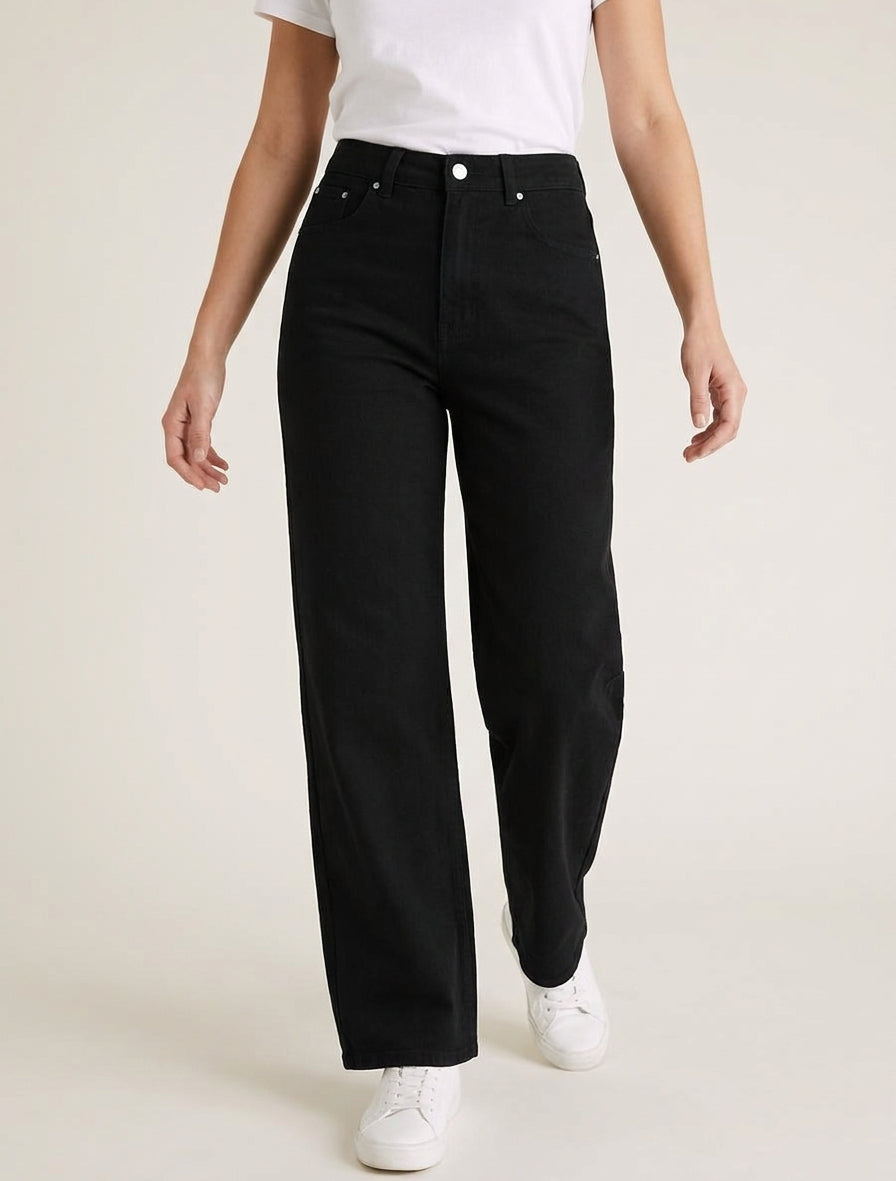 Jean wide leg à 5 poches - Noir