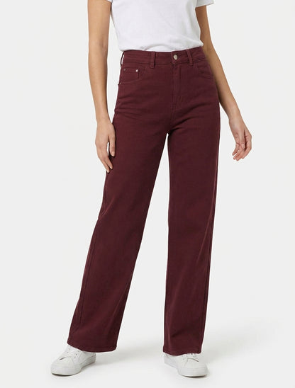 Jean wide leg 5 poches taille haute - Bordeaux