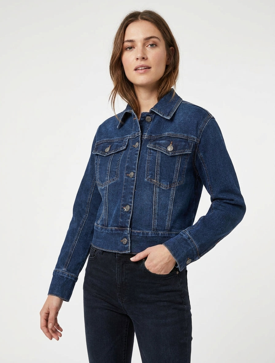Veste en jean col à pied - Bleu
