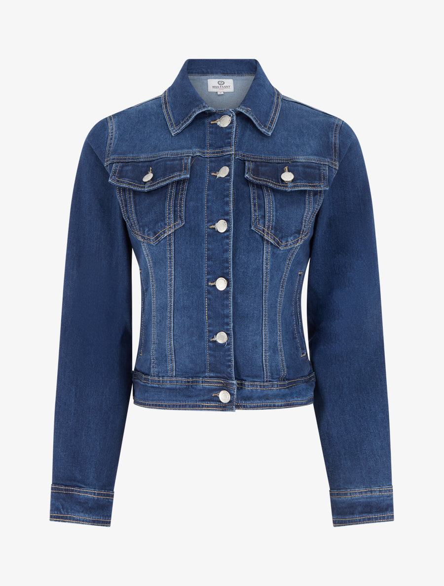 Veste en jean col à pied - Bleu