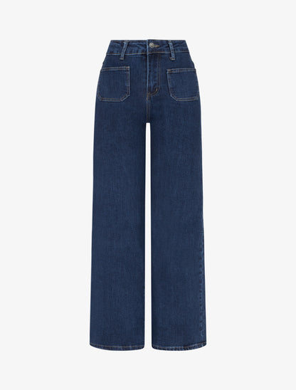 Jean wide leg à poches plaquées - Bleu denim - 1