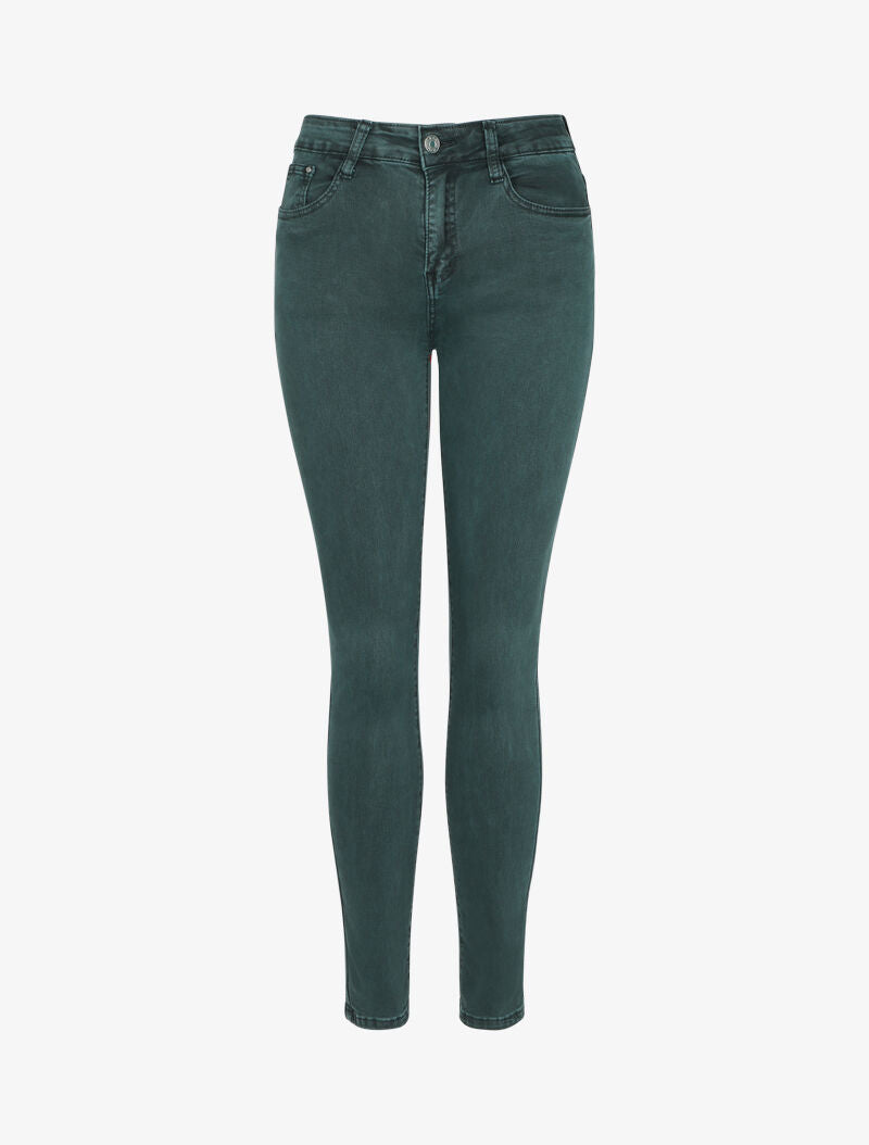 Jean slim uni taille haute - Vert canard - 4