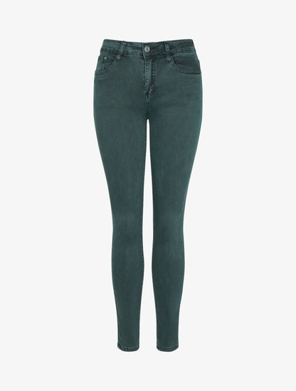 Jean slim uni taille haute - Vert canard - 4